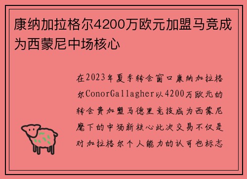 康纳加拉格尔4200万欧元加盟马竞成为西蒙尼中场核心